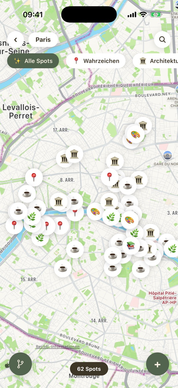 Karte von Paris mit allen Spots